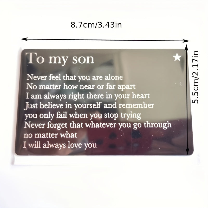 1pc Personalized Wallet Insert Card for Son - Metal Lettering, Birthday Gift Idea