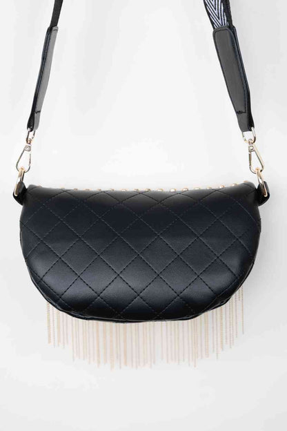 Adored PU Leather Studded Sling Bag with Fringes