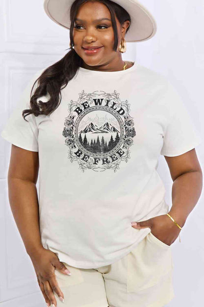 Simply Love T-shirt en coton graphique pleine taille BE WILD BE FREE