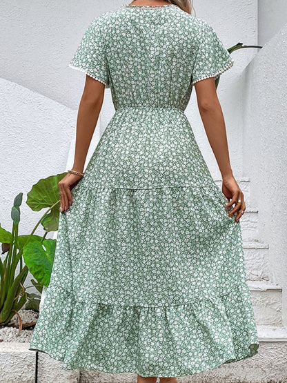 Ditsy Floral V-Neck Tiered Dress