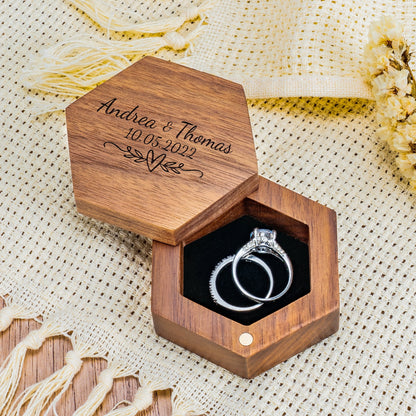 Vintage Wooden Wedding Ring Box - Custom Engraved - Perfect Proposal & Anniversary Gift!