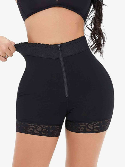 Full Size Zip-Up Lace Trim Shaping Shorts