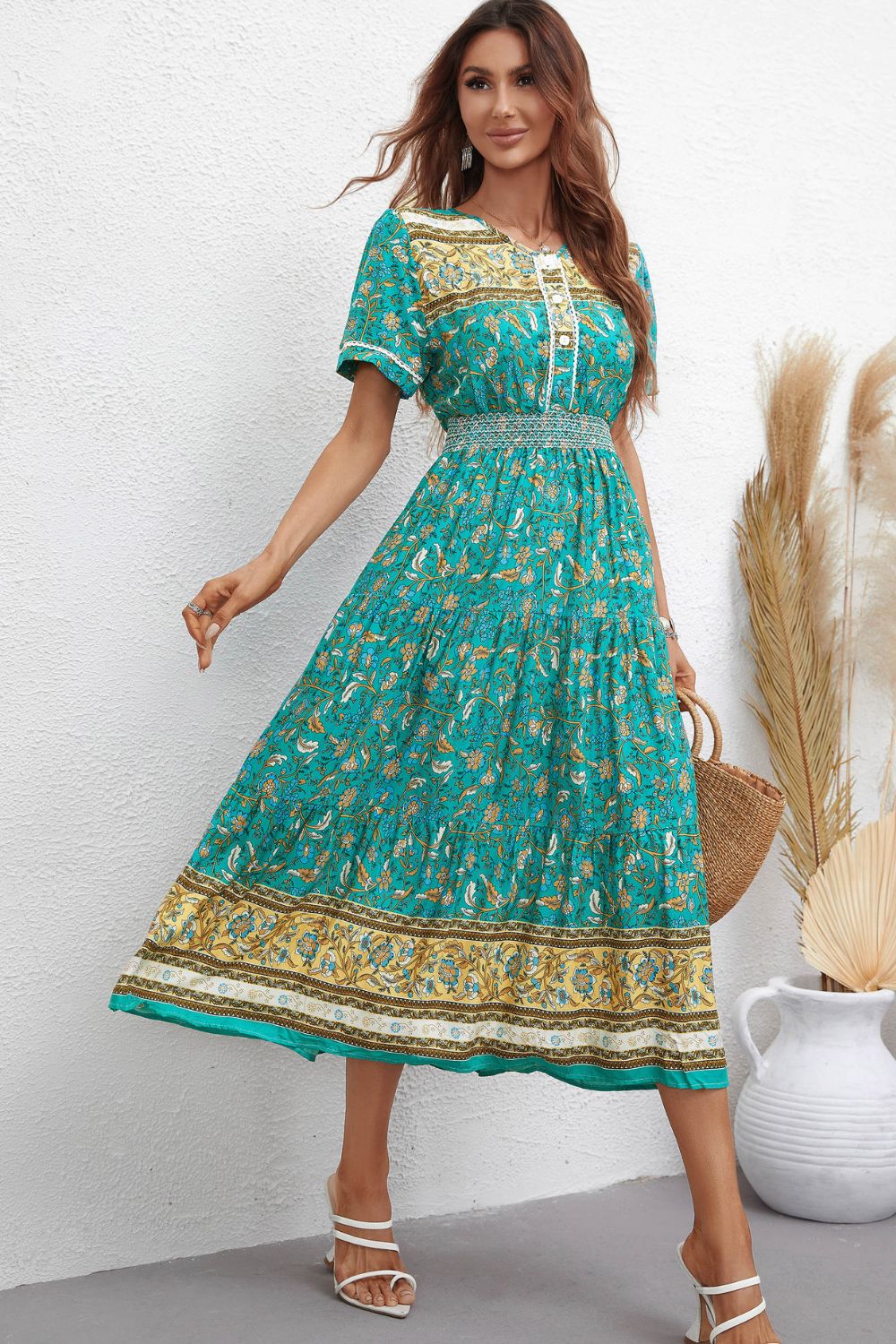 Bohemian Short Sleeve Midi Dress