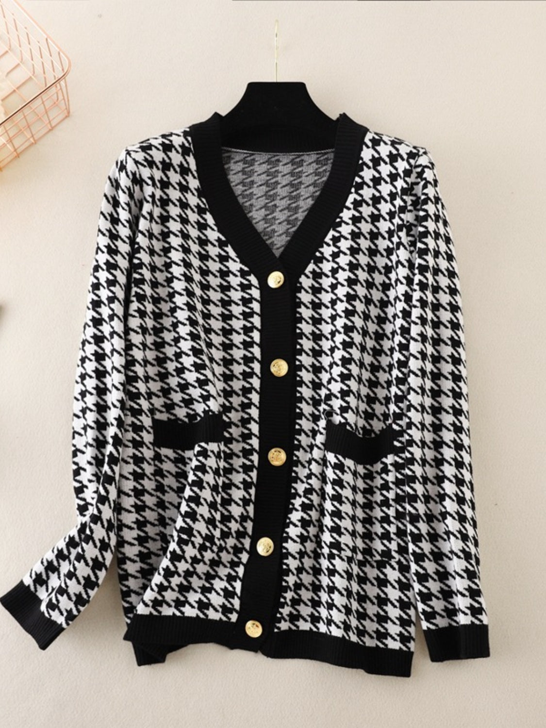 Houndstooth Button Down Cardigan