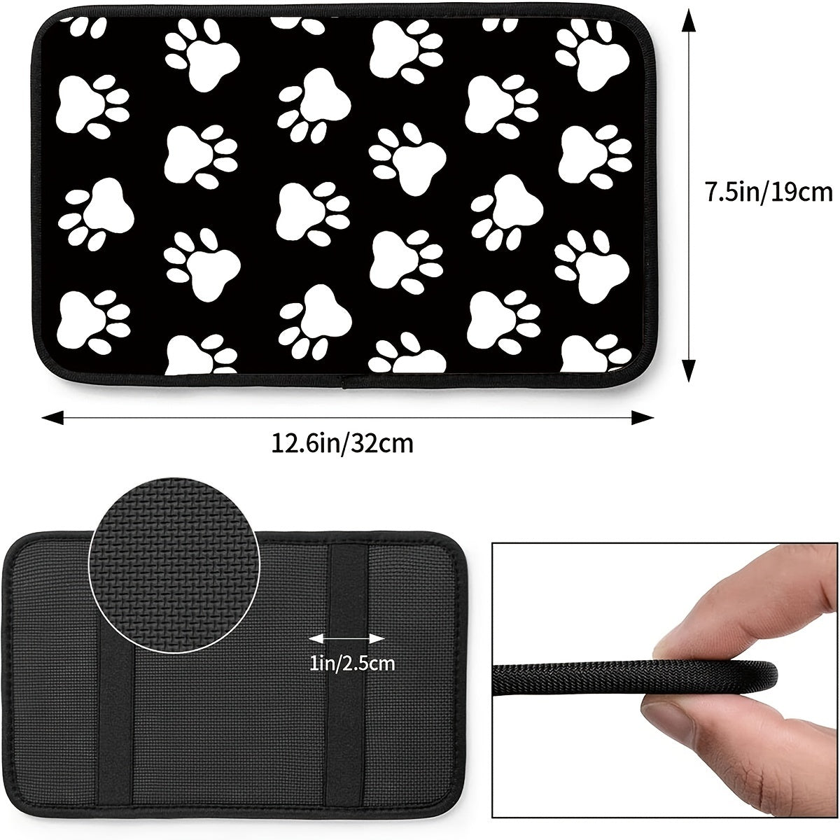 1pc Black White Dog Paw Print Armrest Box Pad, Auto Center Console Armrest Protector Cover For Car SUV Decoration Accessories