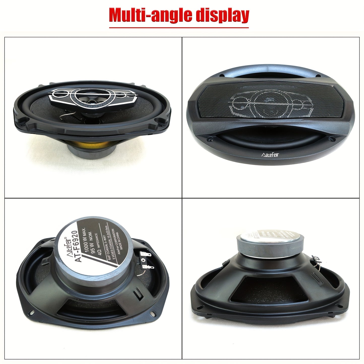 1-Pair 6X9 Inch 1000W 5-Way Car HiFi Coaxial Speaker With Dust Cover And Audio Cable, Car Door Auto Audio Music Stereo Full Range Frequency Speakers