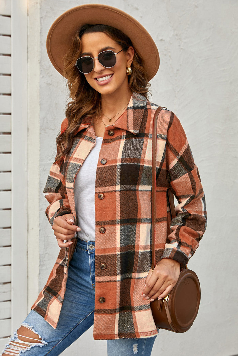 Plaid Dropped Shoulder Pocketed Shirt Jacket