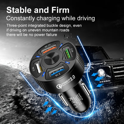 4-in-1 USB Car Charger with 4 Ports - Fast Charging Adapter for Phones and Cigarette Lighter - Mini Design for Convenient Use