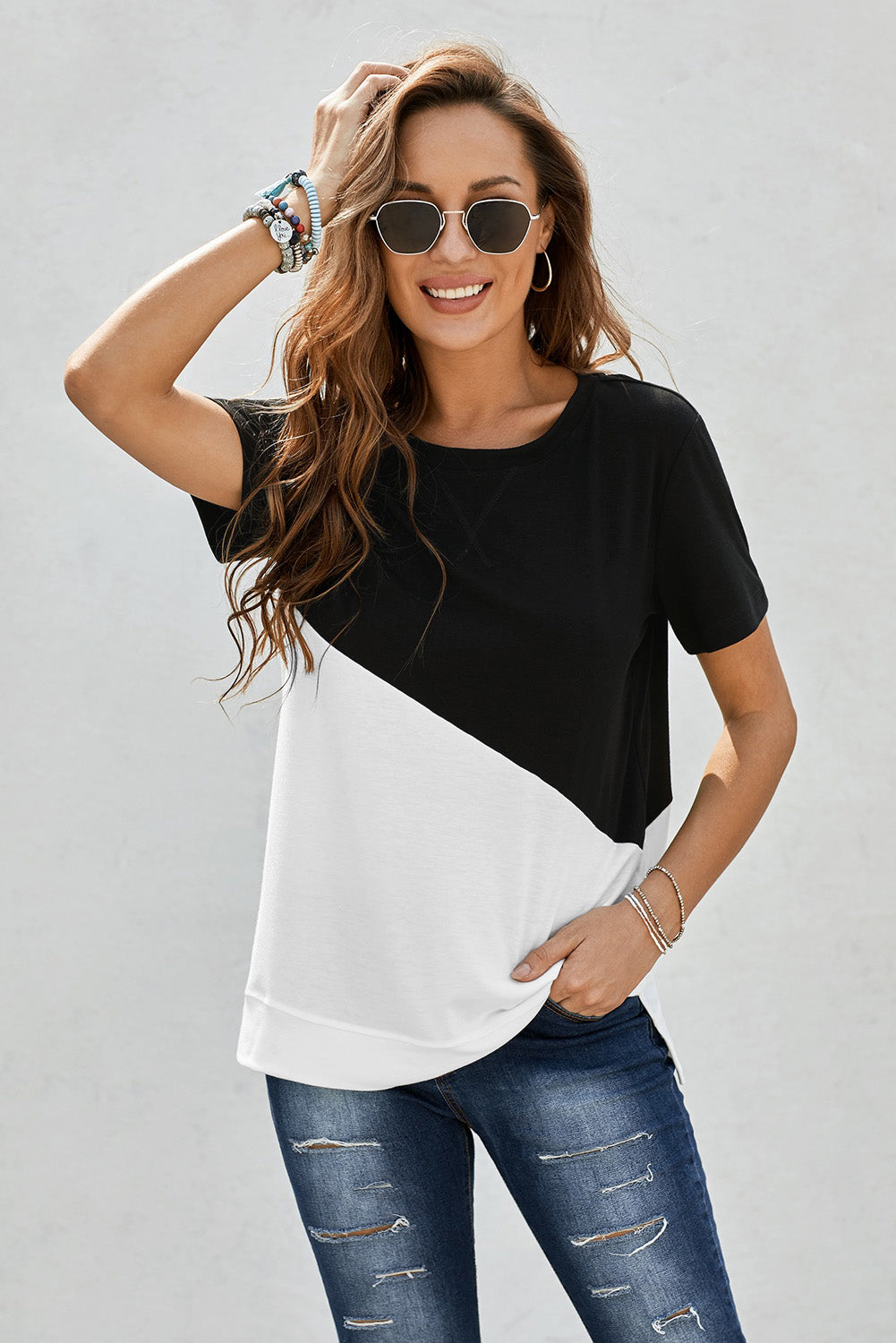 Two-Tone Round Neck Tee