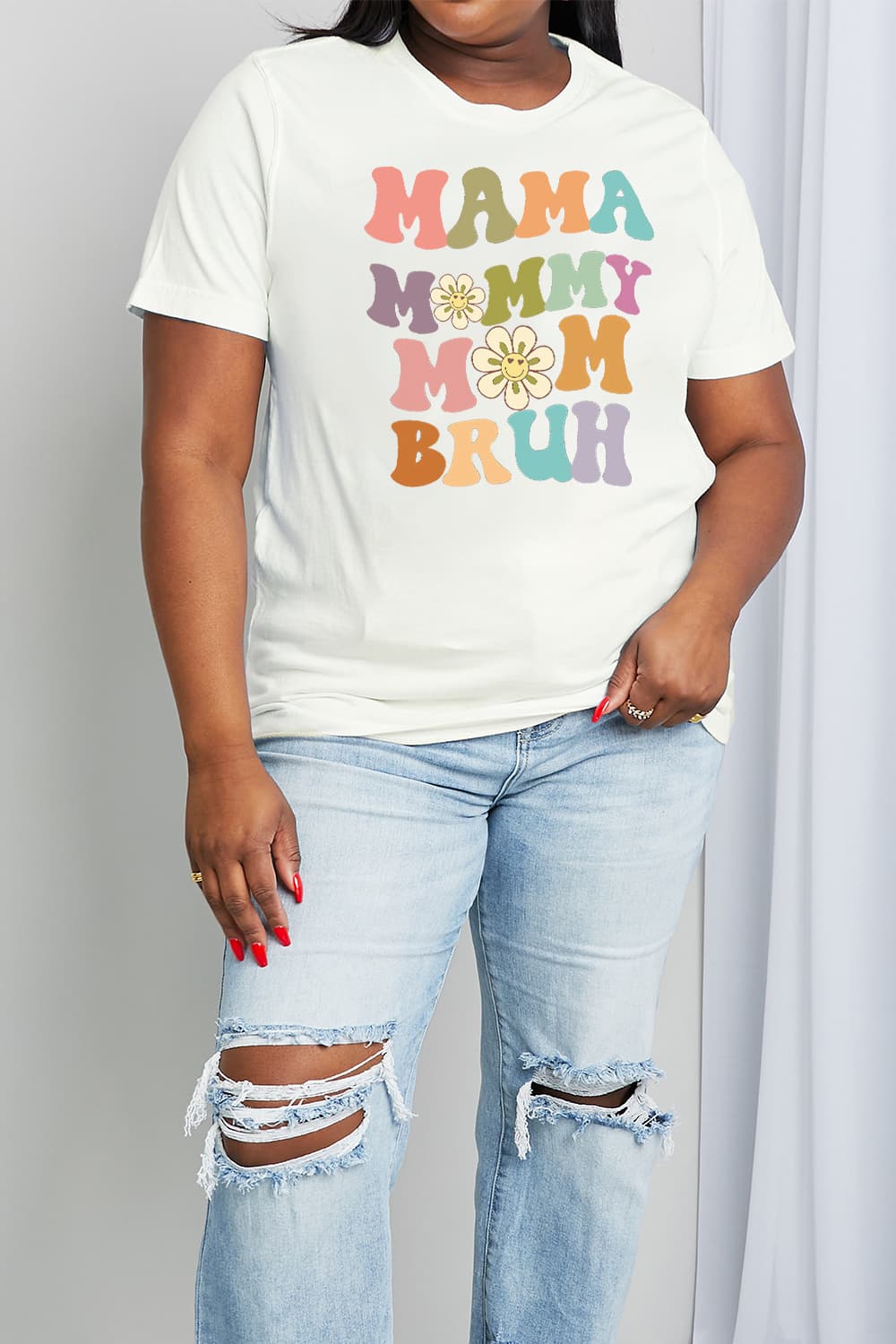 Simply Love T-shirt en coton graphique MAMA MY MOM BRUH pleine taille