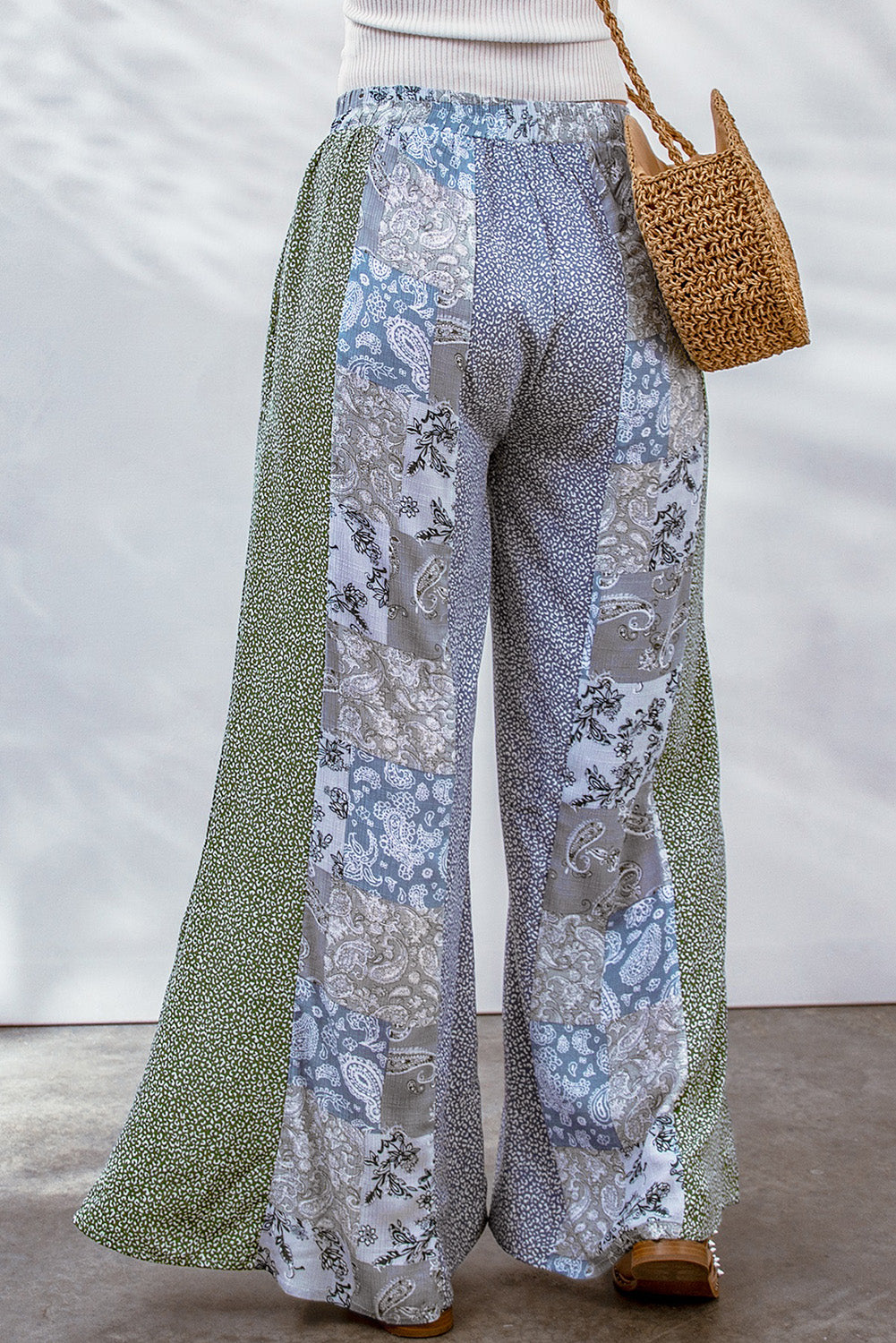 Mixed Print Pull-On Wide Leg Pants