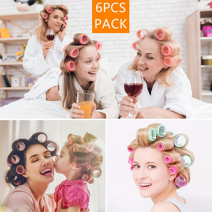 6 pcs Heatless Hair Curlers Set - Self-Grip Hair Rollers for Long, Medium, and Short Hair - Salon-Quality DIY Hair Rollers for Stylish Curls and Waves