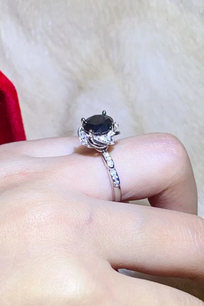 2 Carat Black Moissanite Floral Ring