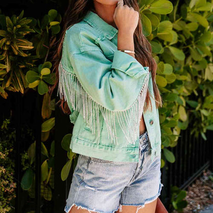 Fringe Detail Long Sleeve Denim Jacket