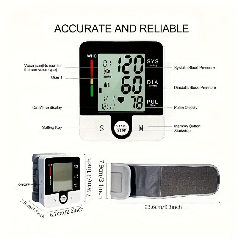 Wrist Sphygmomanometer, Automatic Pressurization, Accurate Measurement, Classic Battery Style Of Home Monitor (Battery Not Included）