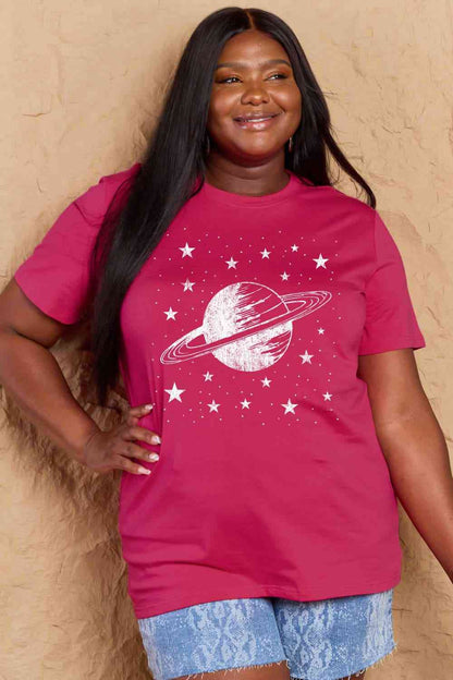 T-shirt en coton avec image Planet, taille réelle, Simply Love