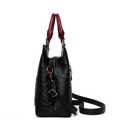 Women's Trendy Faux Leather Shoulder Bag - Letter Embossed Handbag with Double Handle - 8.4*8.6*3.5 Inch