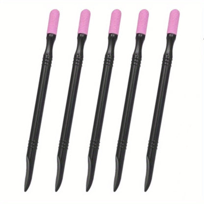 5 Pcs Nail Cuticle Remover Sanding Nail Art File Pen Nail Cuticle Pusher Nail Beauty Manicure Tools