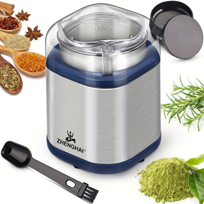 200W Electric Spice & Herb Grinder - Compact, Fast & Easy Grinding for Coffee Beans, Dry Spices & Herbs - Includes Pollen Catcher & Cleaning Brush!