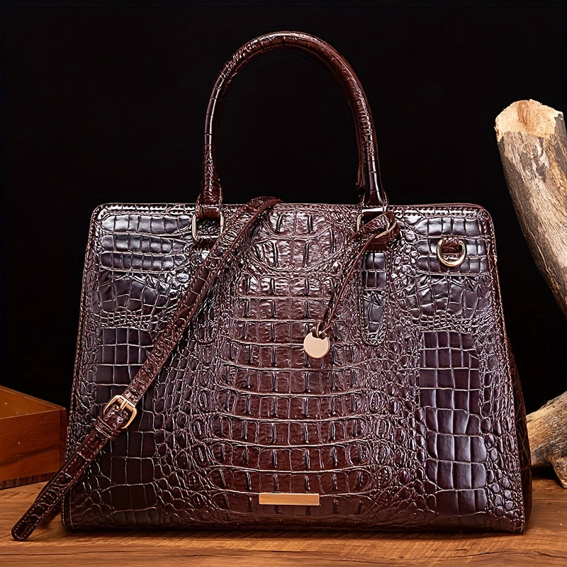 Women's Leather Crossbody Bag - Crocodile Embossed Handbag, Top Handle Satchel Purse for Fashionable Look