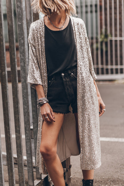 Sequin Open Front Duster Cardigan