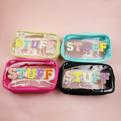 Waterproof Transparent PVC Toiletry Bag Large Capacity Zipper Makeup Bag Embroidery Letter Travel Stuff Cosmetic Bag Pouch For Lady