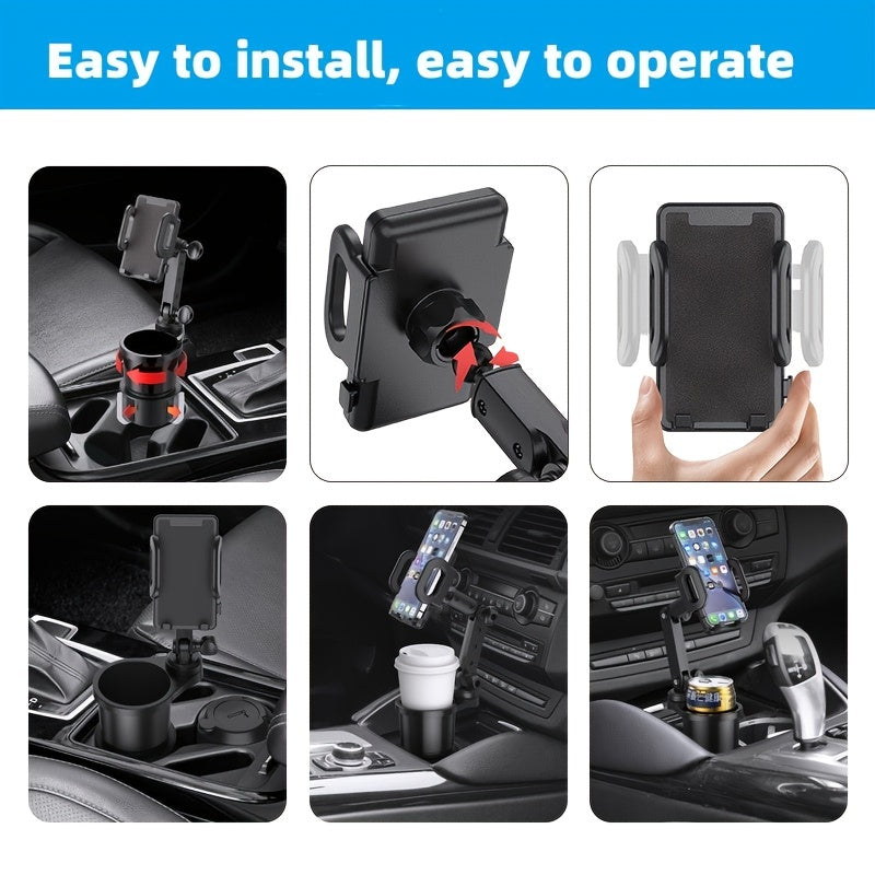 2-in-1 Universal Car Cup Holder & Phone Mount - Expandable Drink Cup Holder & Phone Stand - Multifunctional Car Accessaries