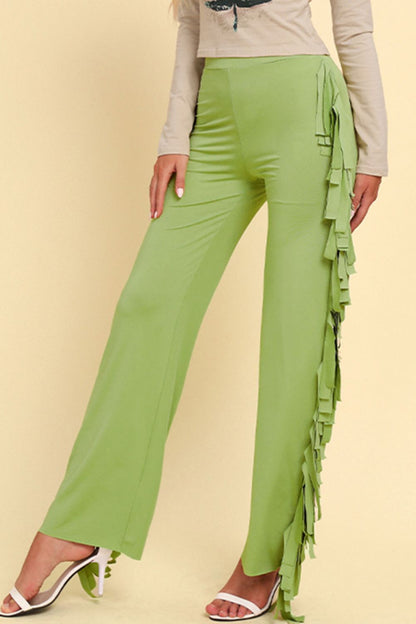 Fringe Trim Wide Leg Pants