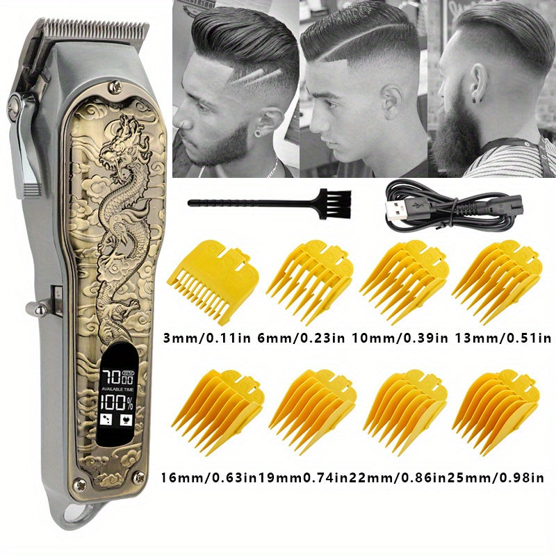 Upgrade Your Hair Styling Game with Professional Dragon Pattern Electric Hair Clipper - USB Charging & Home Hair Cutting