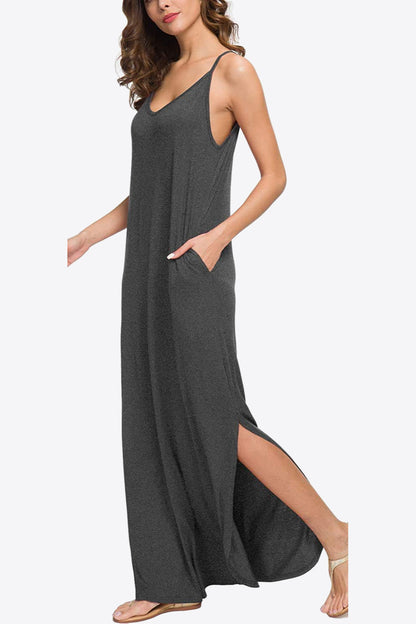 Split Spaghetti Strap Maxi Dress with Pockets