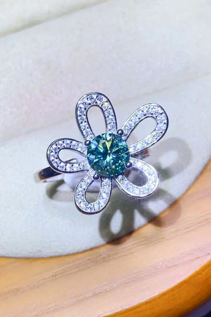 Bague ouverte en forme de fleur de moissanite de 1 carat