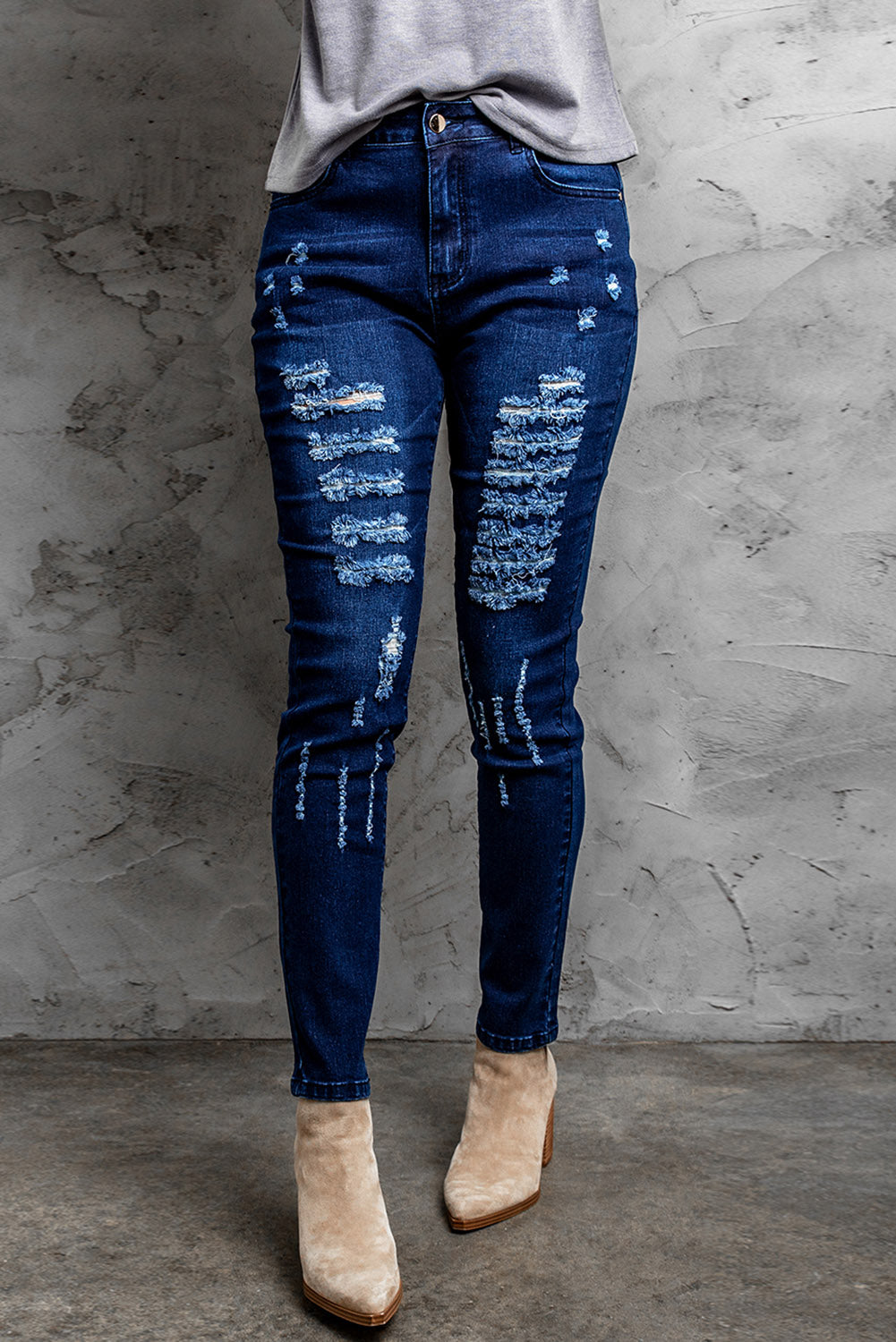 Mid-Rise Waist Distressed Skinny Jeans