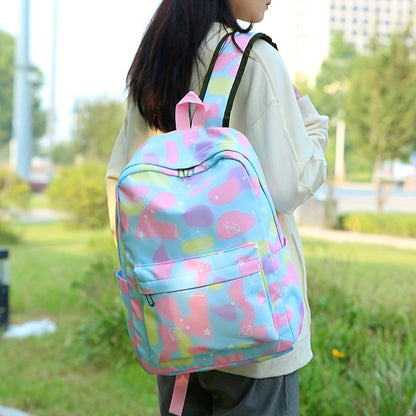 3Pcs Kawaii Backpack Set, Tie Dye Cartoon Pattern School Bag With Lunch Box Bag & Pencil Case