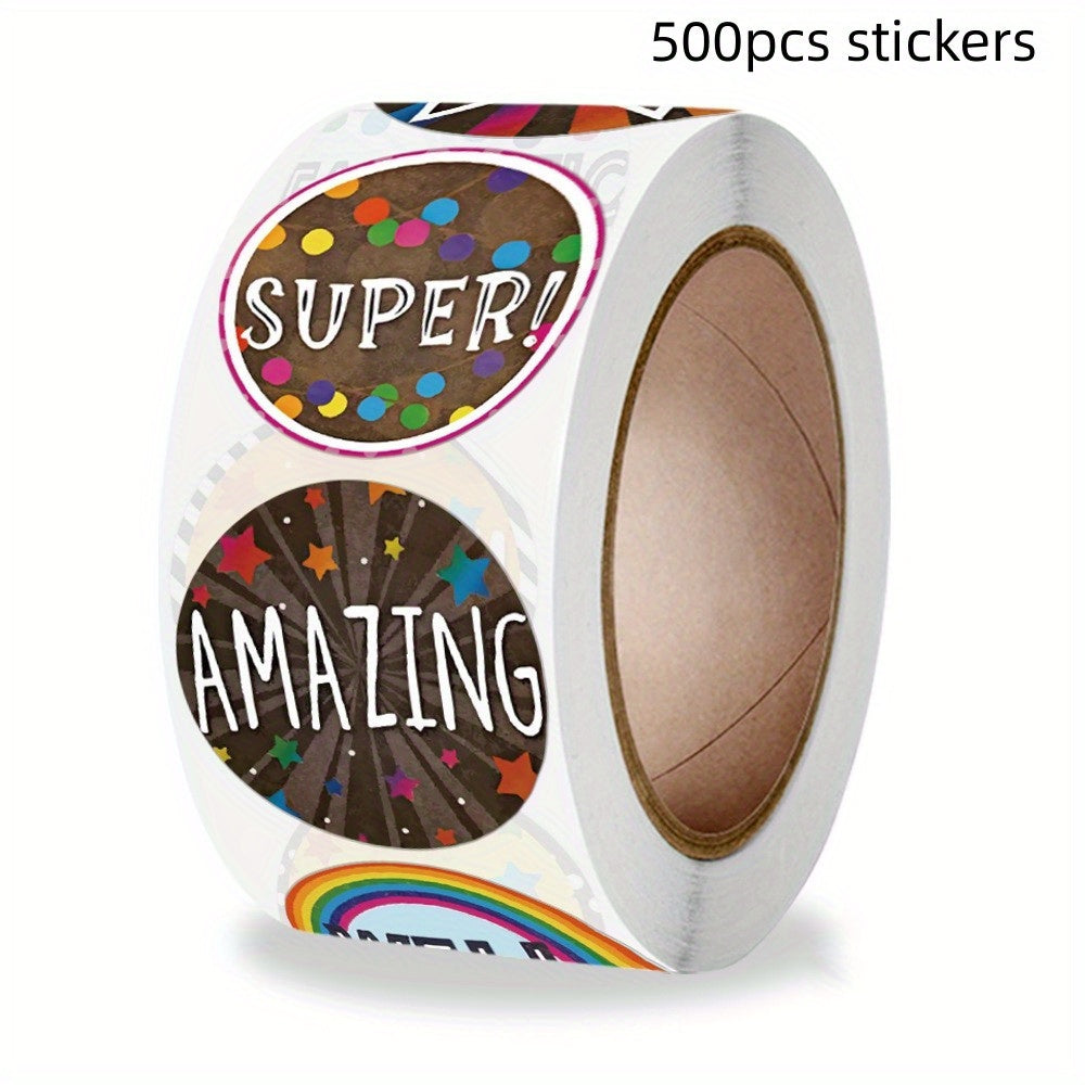 500pcs 1-inch 8 Design Reward Stickers Suitable For Children, Teachers, Adults, Parents, Classrooms, Schools, Work, Learning, Training Stickers, Handmade Self-adhesive Labels