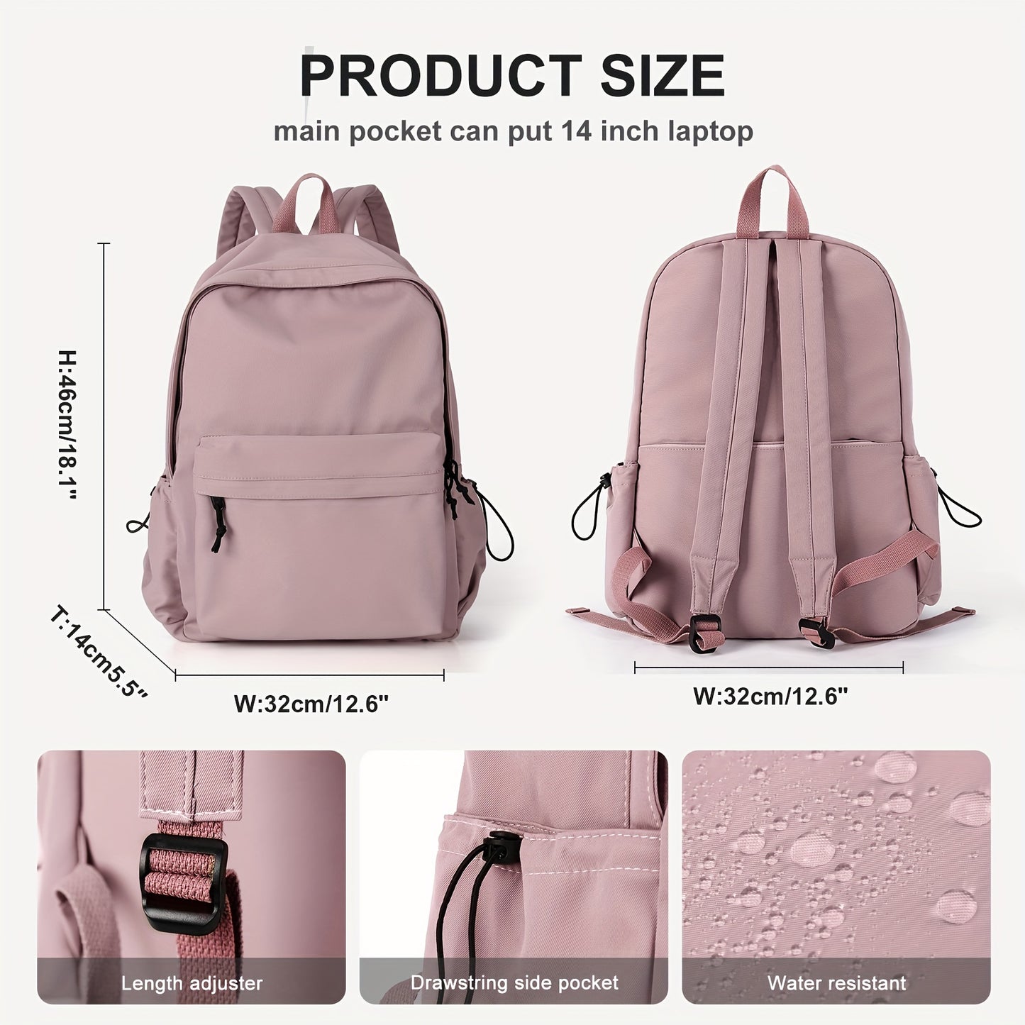 Women's Minimalist Solid Color Preppy Backpack - All-Match Zipper School Bag for Travel & School