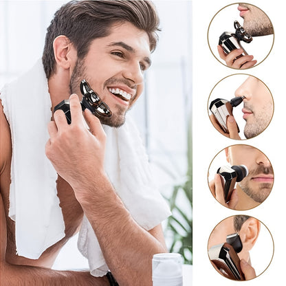 The Ultimate Electric Hair & Skin Care Kit: Rechargeable Cordless Razor, Clippers, Nose Trimmer, Brush & Massager for Men!