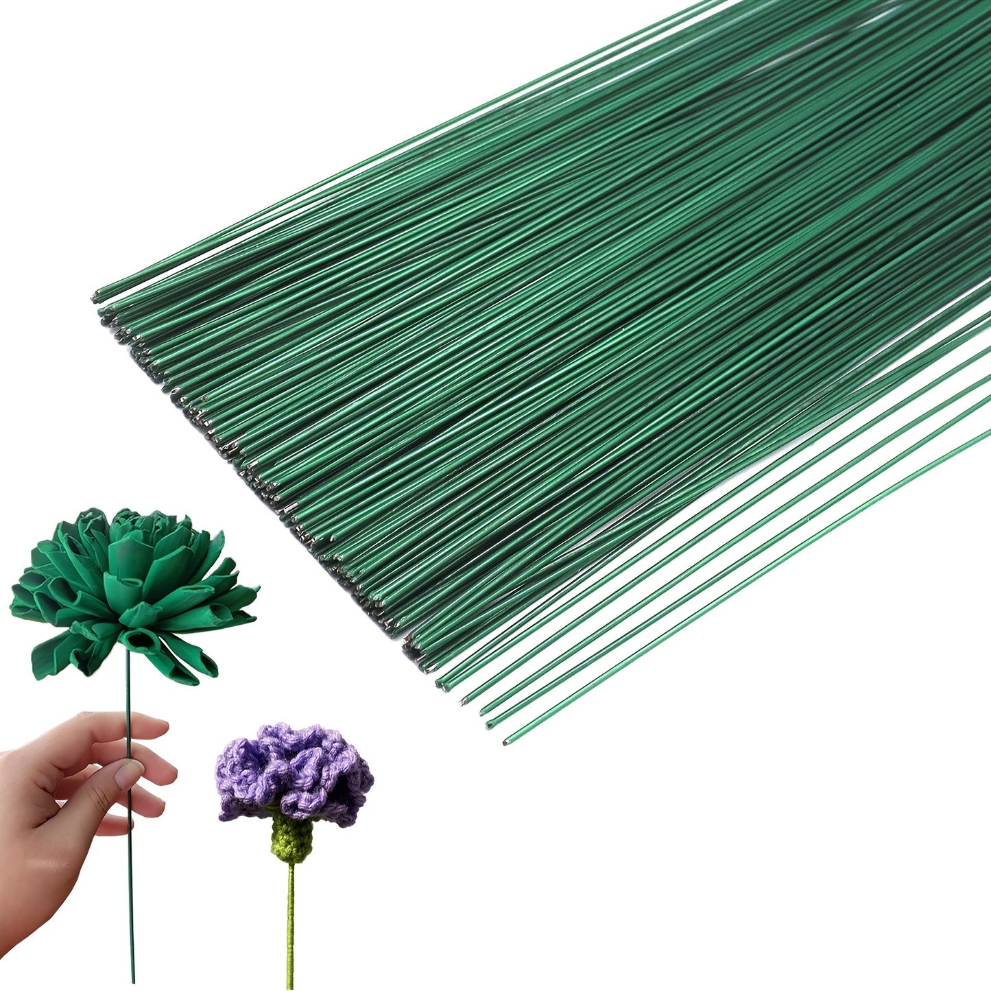 200 pièces de fil de tige de fleur florale, 16 pouces, fil enveloppé de papier de fleur de calibre 22, tige florale verte pour les compositions florales, bricolage, emballage de tiges de bouquet et travaux manuels de Pâques 