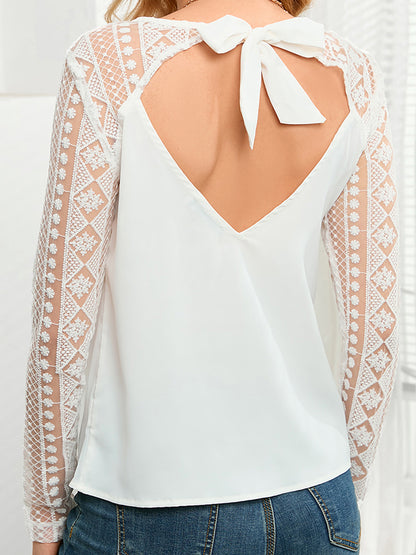 Tied Open Back Long Sleeve Top