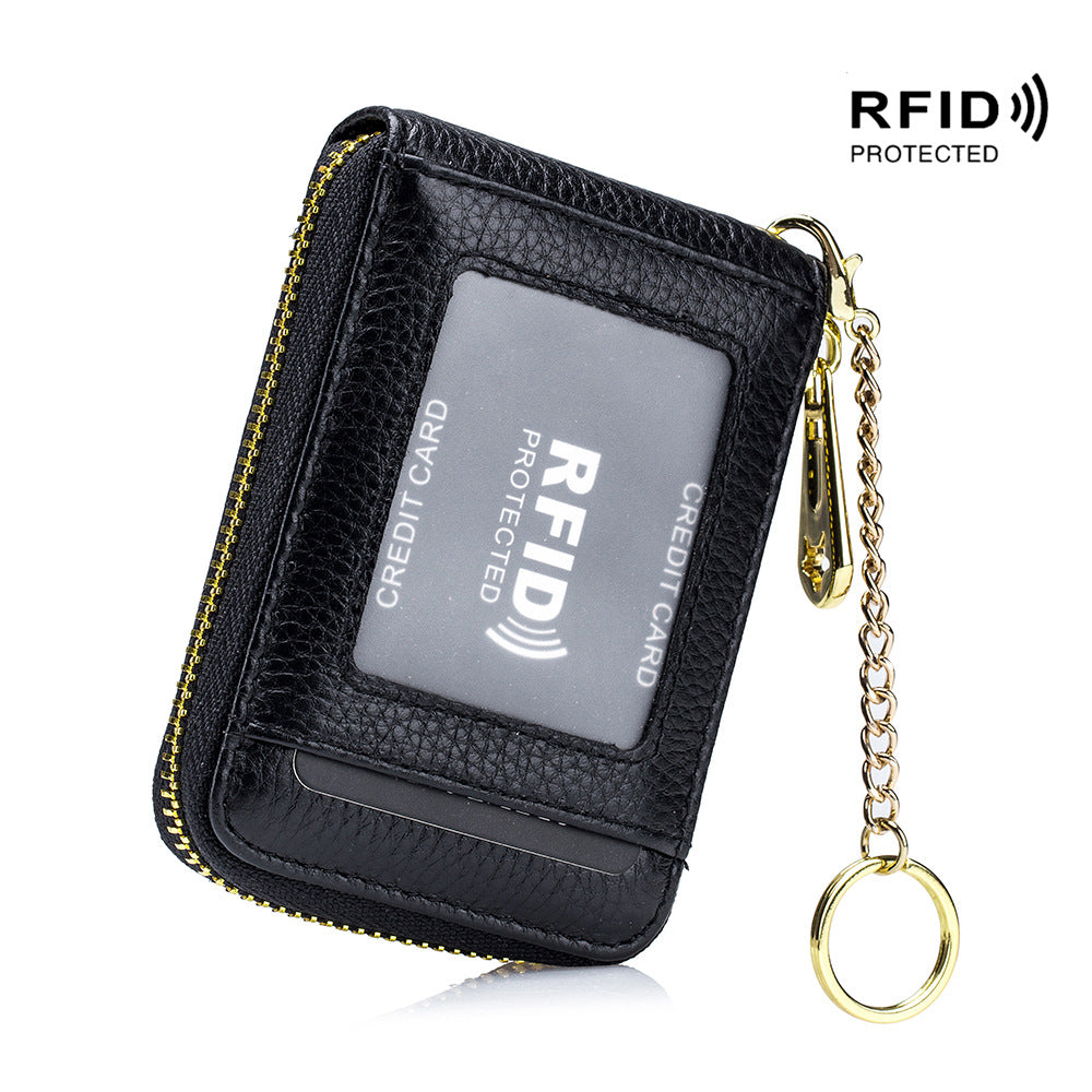 Porte-cartes de crédit RFID élégant – Portefeuille multi-compartiments avec étui à cartes simple à fermeture éclair 