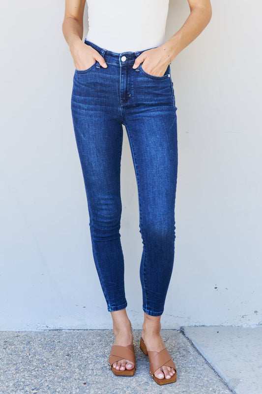 Judy Blue Marie - Jean skinny taille mi-haute froissé avec détails à la cheville