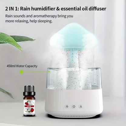 7-Color LED Night Light Rain Cloud Humidifier: Cute Humidifier & Oil Diffuser for Bedroom & Desk - Helps You Sleep & Relax with the Sound of Rain!