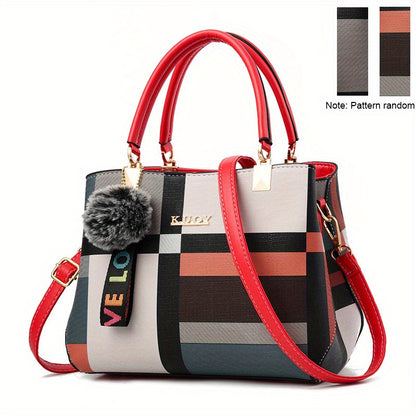 Sac cartable élégant à motif à carreaux – Sac à main à double poignée color block pour sac à bandoulière tendance pour femme 