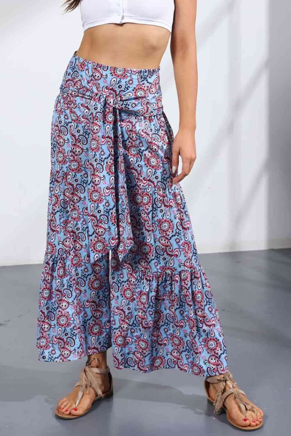 Printed Tie-Front Culottes