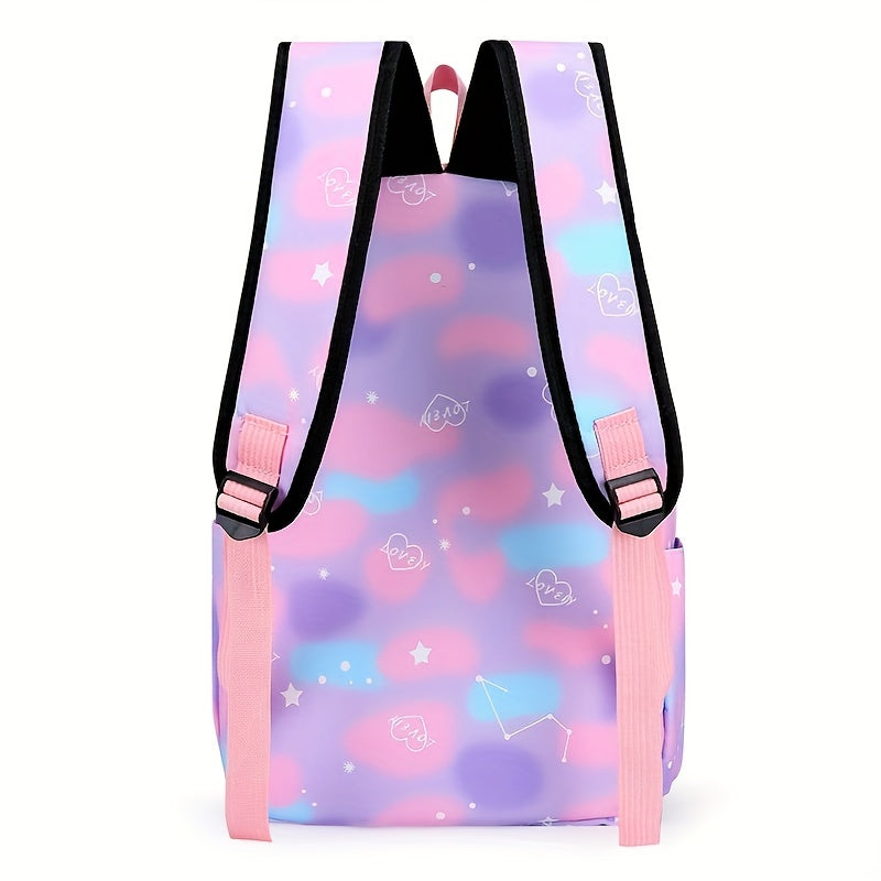 3Pcs Kawaii Backpack Set, Tie Dye Cartoon Pattern School Bag With Lunch Box Bag & Pencil Case