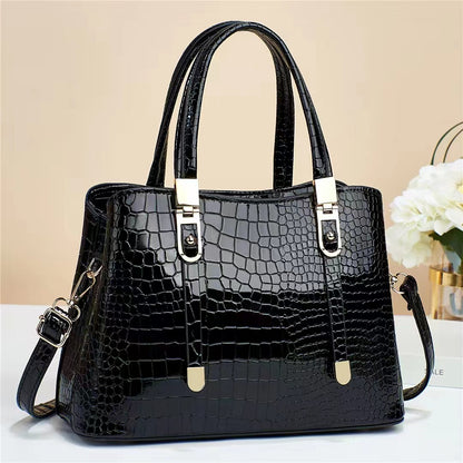 Women's Crocodile Embossed Shoulder Handbag - Stylish Solid Color Crossbody Purse With Removable Strap