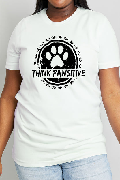 Simply Love T-shirt en coton graphique THINK PAWSITIVE pleine taille