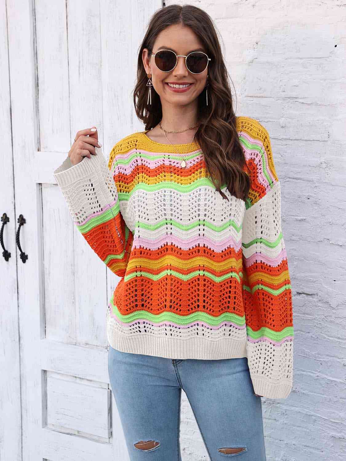 Openwork Round Neck Knit Top