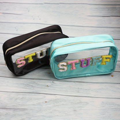 Waterproof Transparent PVC Toiletry Bag Large Capacity Zipper Makeup Bag Embroidery Letter Travel Stuff Cosmetic Bag Pouch For Lady