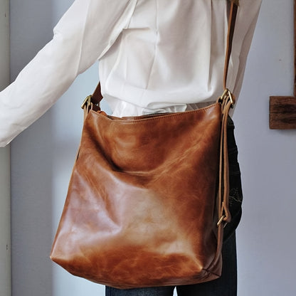 Stylish Oil Wax Leather Crossbody Bag - Large Capacity Vintage Shoulder Hobo Bag & Multi Functional Backpack