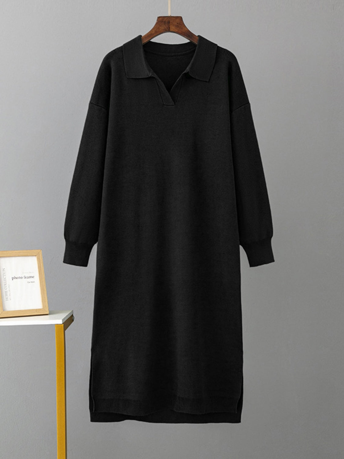 Johnny Collar Long Sleeve Slit Sweater Dress